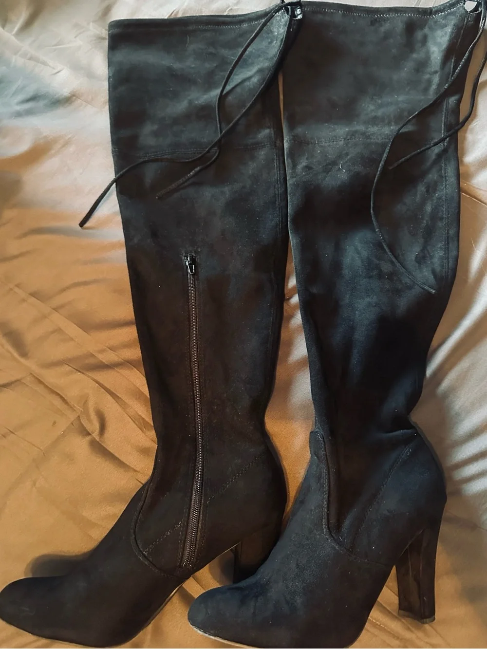 Christian Siriano Black Over-the-Knee Tie Suede High Heel Boots Sz 9.5